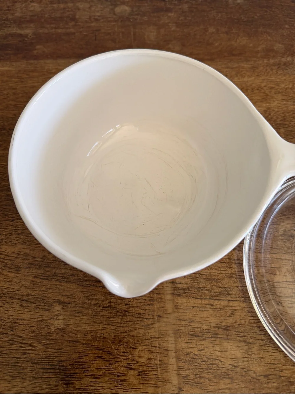 White Ceramic Saucepan with Clear Glass Lid and Harvest Vegetable Decal